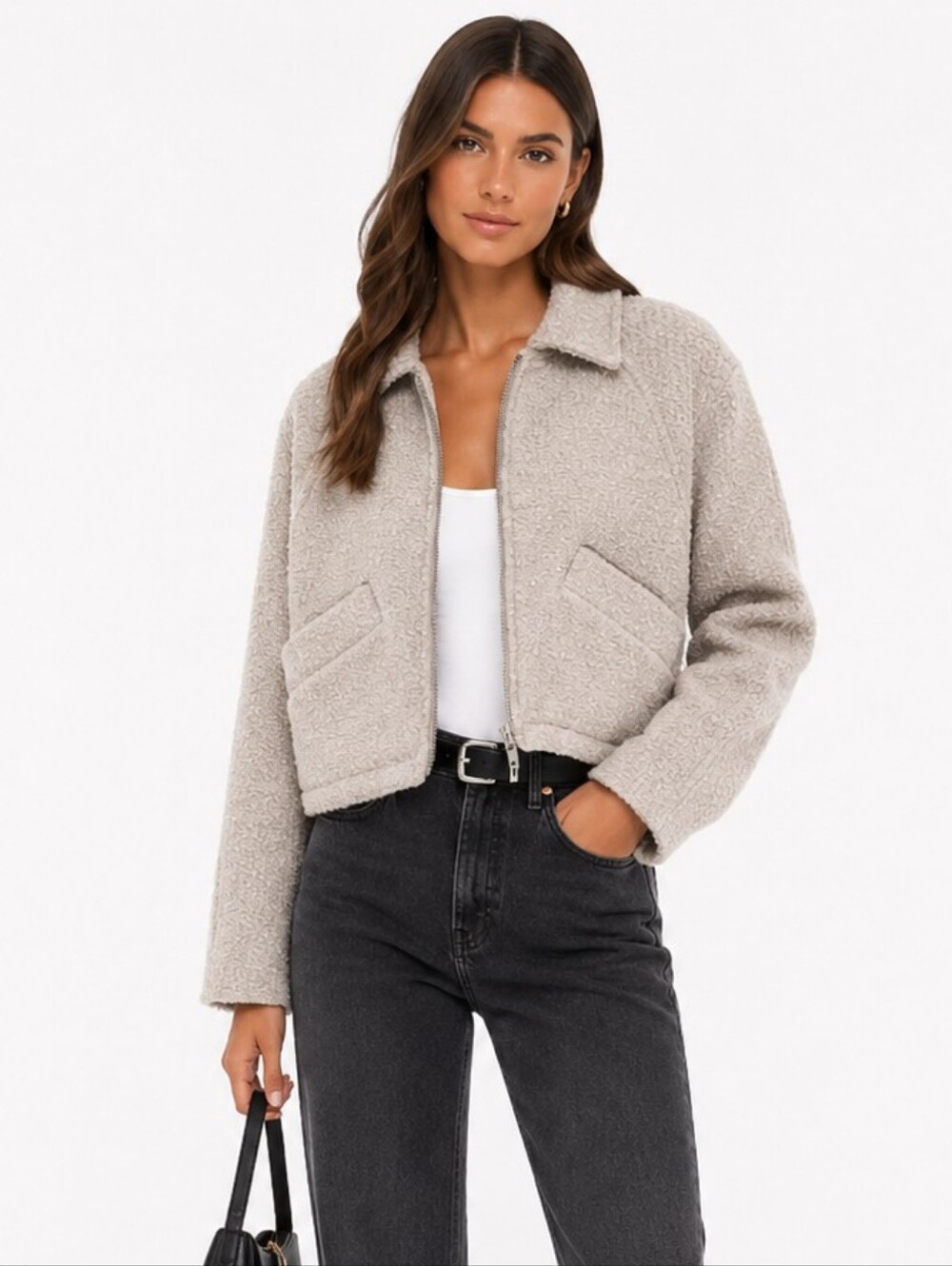 Blank NYC taupe tweed cropped jacket